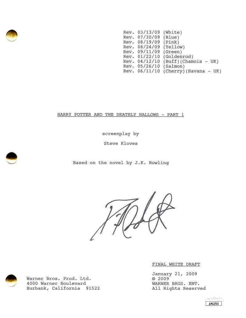 Daniel Radcliffe Signed Autograph Harry Potter Deathly Hallows P1 Script JSA COA