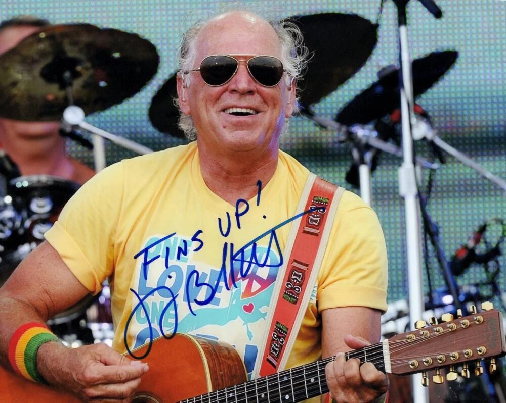 Jimmy Buffett Signed Autograph 8x10 Photo Beautiful Signature w/ Fins Up Beckett