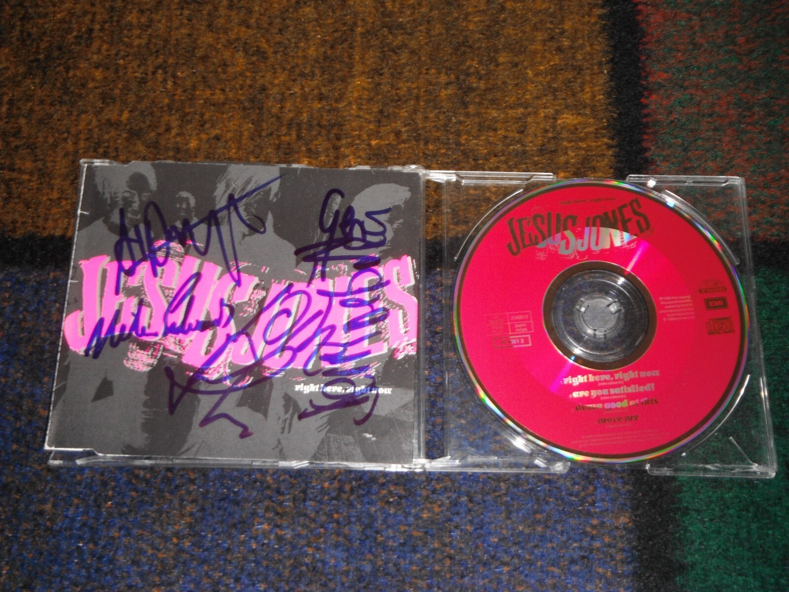 JESUS JONES GROUP SIGNED RIGHT HERE RIGHT NOW CD COVER