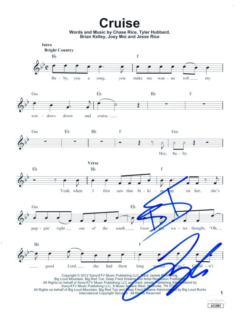 Florida Georgia Line Brian & Tyler Signed Autograph Cruise Sheet Music - JSA COA