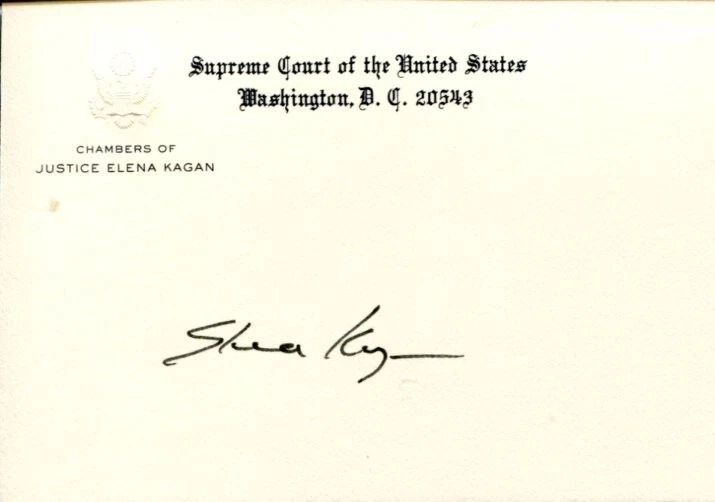 Elena Kagan Supreme Court Justice Law Judge Signed Autograph Chamber Card JSA