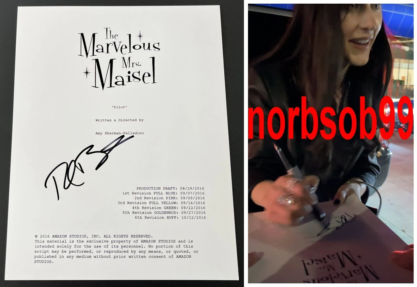 RACHEL BROSNAHAN SIGNED THE MARVELOUS MRS. MAISEL PILOT SCRIPT EXACT VIDEO PROOF