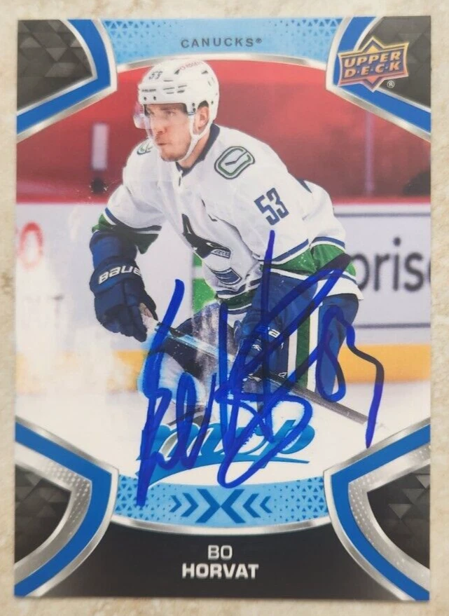 Bo Horvat Signed 2021-22 Upper Deck MVP Card #53 Vancouver Canucks