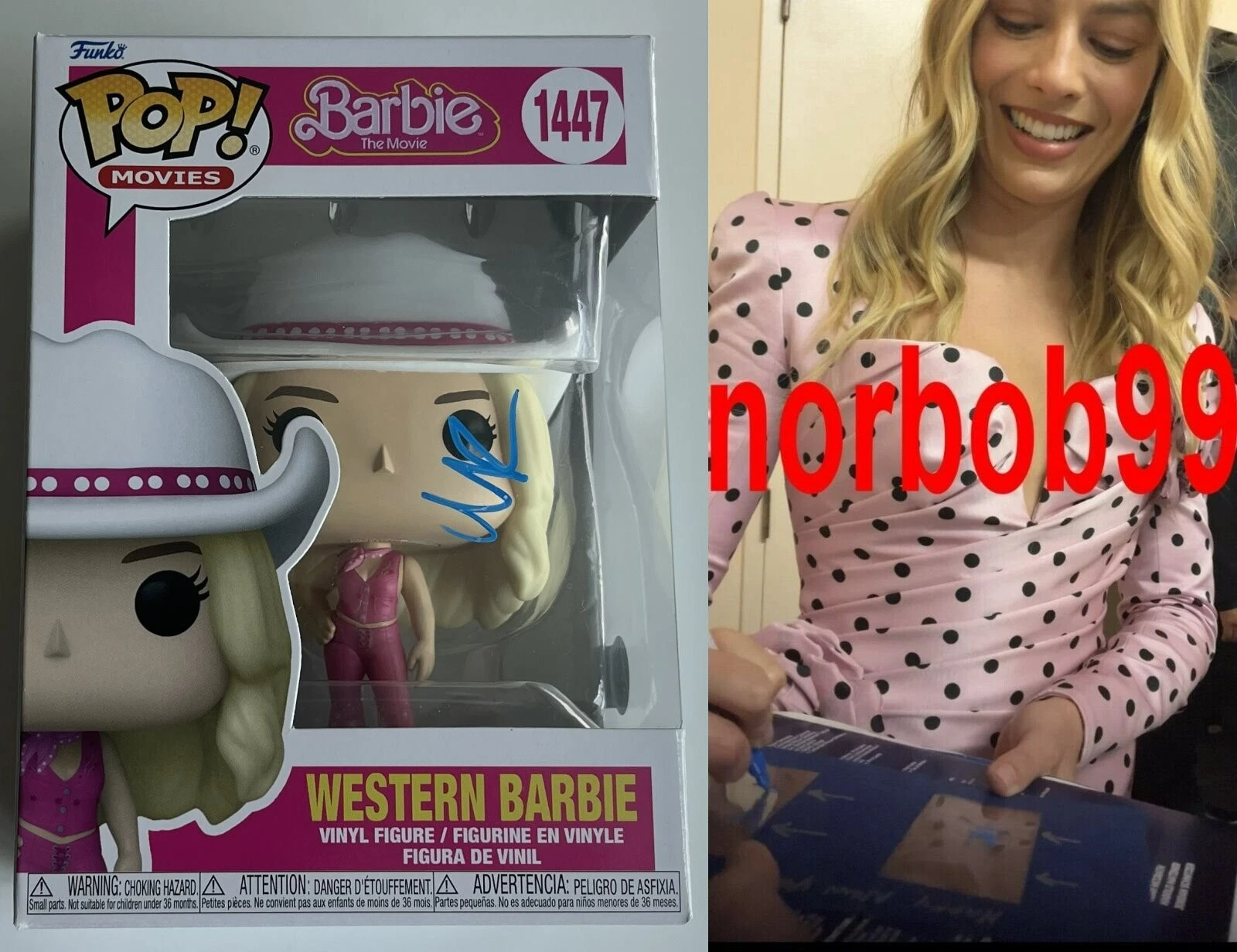 MARGOT ROBBIE SIGNED WESTERN BARBIE FUNKO #1447 w/EXACT VIDEO PROOF BECKETT COA