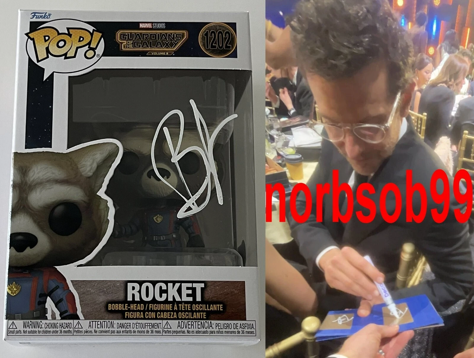 BRADLEY COOPER SIGNED ROCKET FUNKO 1202 w/EXACT VIDEO PROOF & BECKETT BAS COA