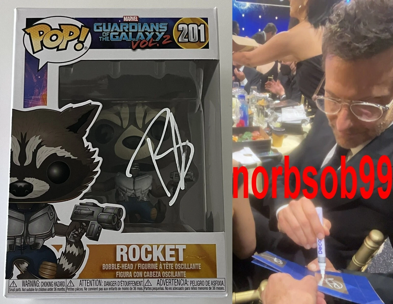 BRADLEY COOPER SIGNED GUARDIANS ROCKET FUNKO 201 w/EXACT VIDEO PROOF BECKETT COA