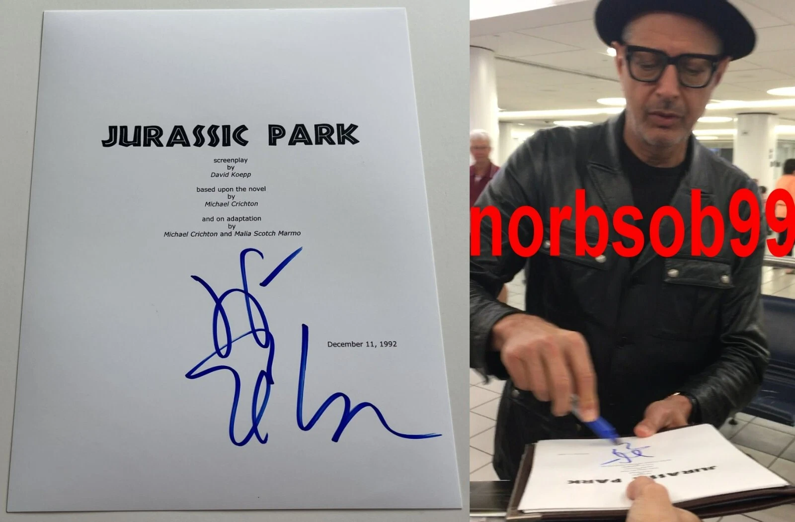 JEFF GOLDBLUM SIGNED AUTOGRAPH JURASSIC PARK SCRIPT w/EXACT PROOF & BECKETT COA
