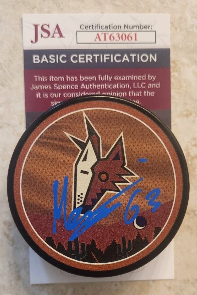 Matias Maccelli Signed Reverse Retro Puck w/ JSA COA #AT63061 Arizona Coyotes