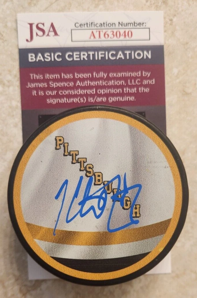 Kris Letang Signed Reverse Retro Puck w/ JSA COA #AT63040 Pittsburgh Penguins
