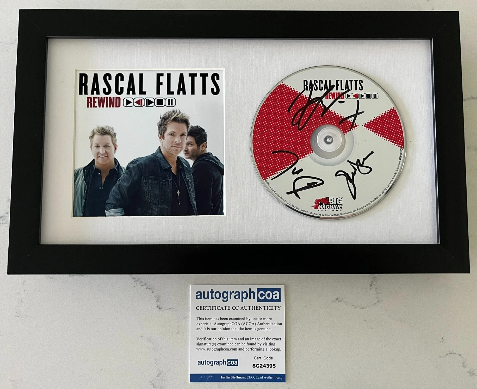 RASCAL FLATTS SIGNED REWIND FRAMED MATTED CD w/EXACT PROOF & AUTOGRAPH COA ACOA