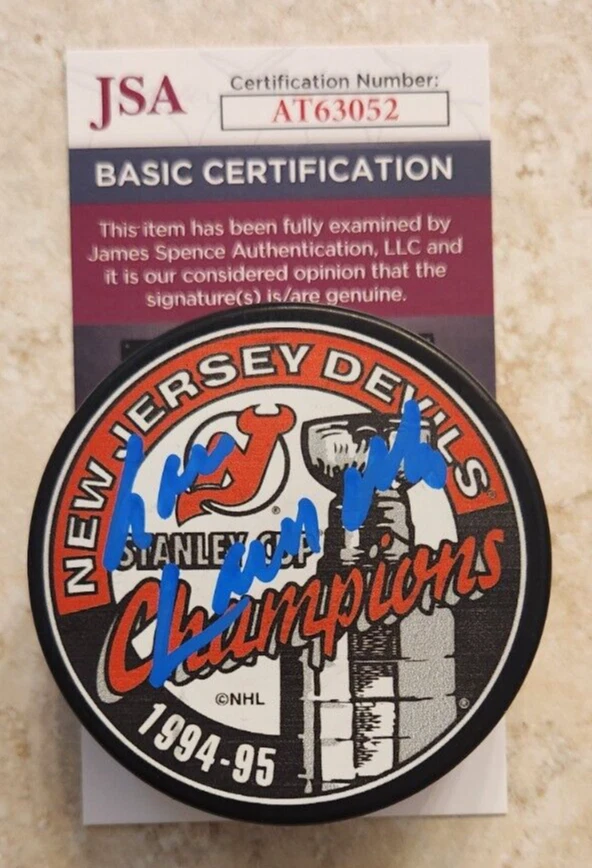 Lou Lamoriello Signed 1994-95 Stanley Cup Champions Puck w/ JSA COA NJ Devils 3