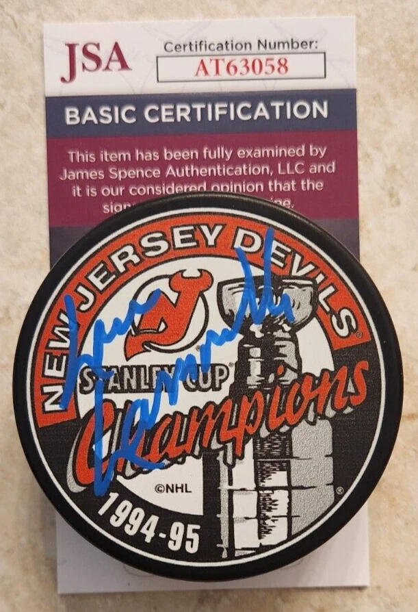Lou Lamoriello Signed 1994-95 Stanley Cup Champions Puck w/ JSA COA NJ Devils 4