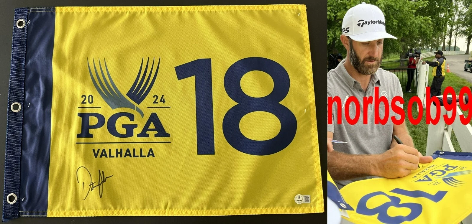 DUSTIN JOHNSON SIGNED 2024 PGA CHAMPIONSHIP PIN FLAG w/EXACT PROOF & BECKETT COA