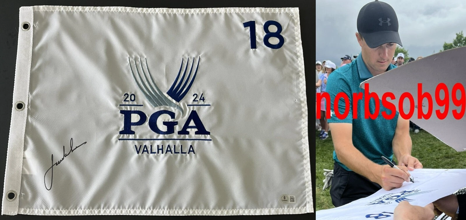 JORDAN SPIETH SIGNED 2024 PGA CHAMPIONSHIP FLAG PIN w/EXACT PROOF & BECKETT COA