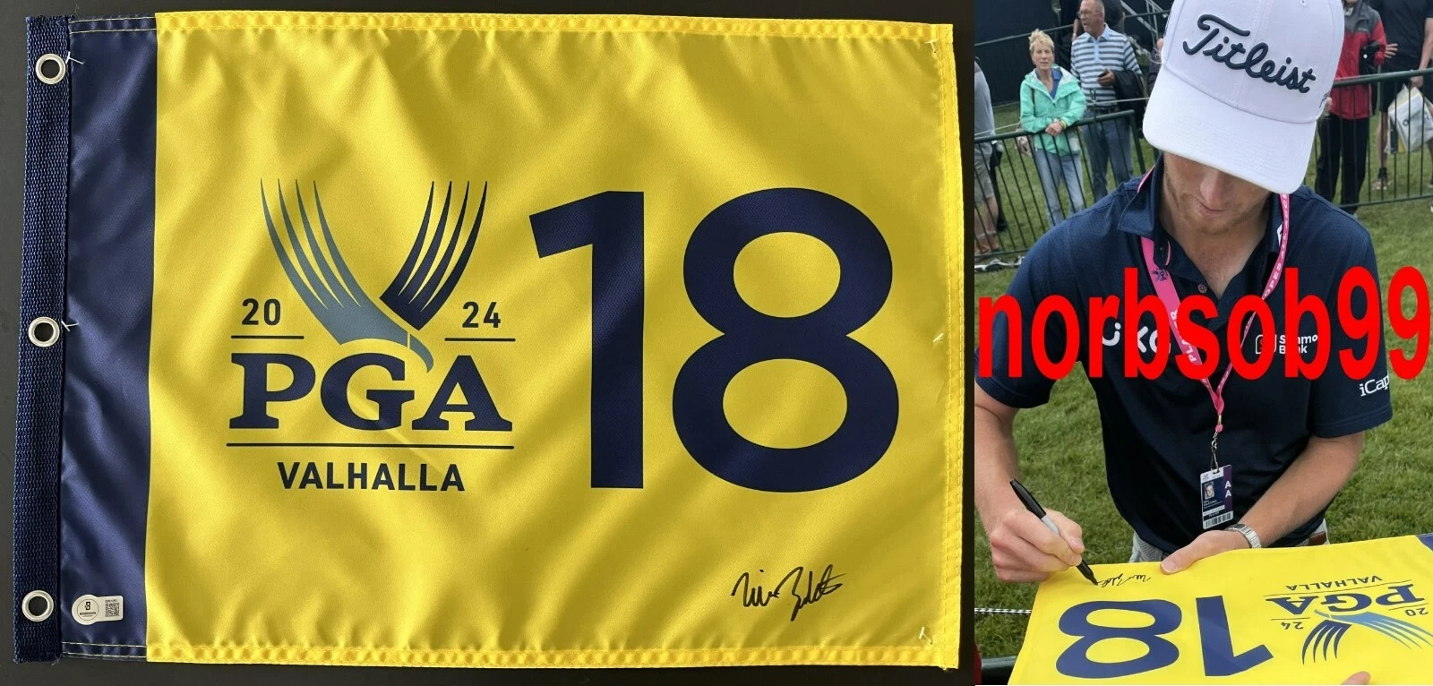 WILL ZALATORIS SIGNED 2024 PGA CHAMPIONSHIP PIN FLAG w/EXACT PROOF & BECKETT COA