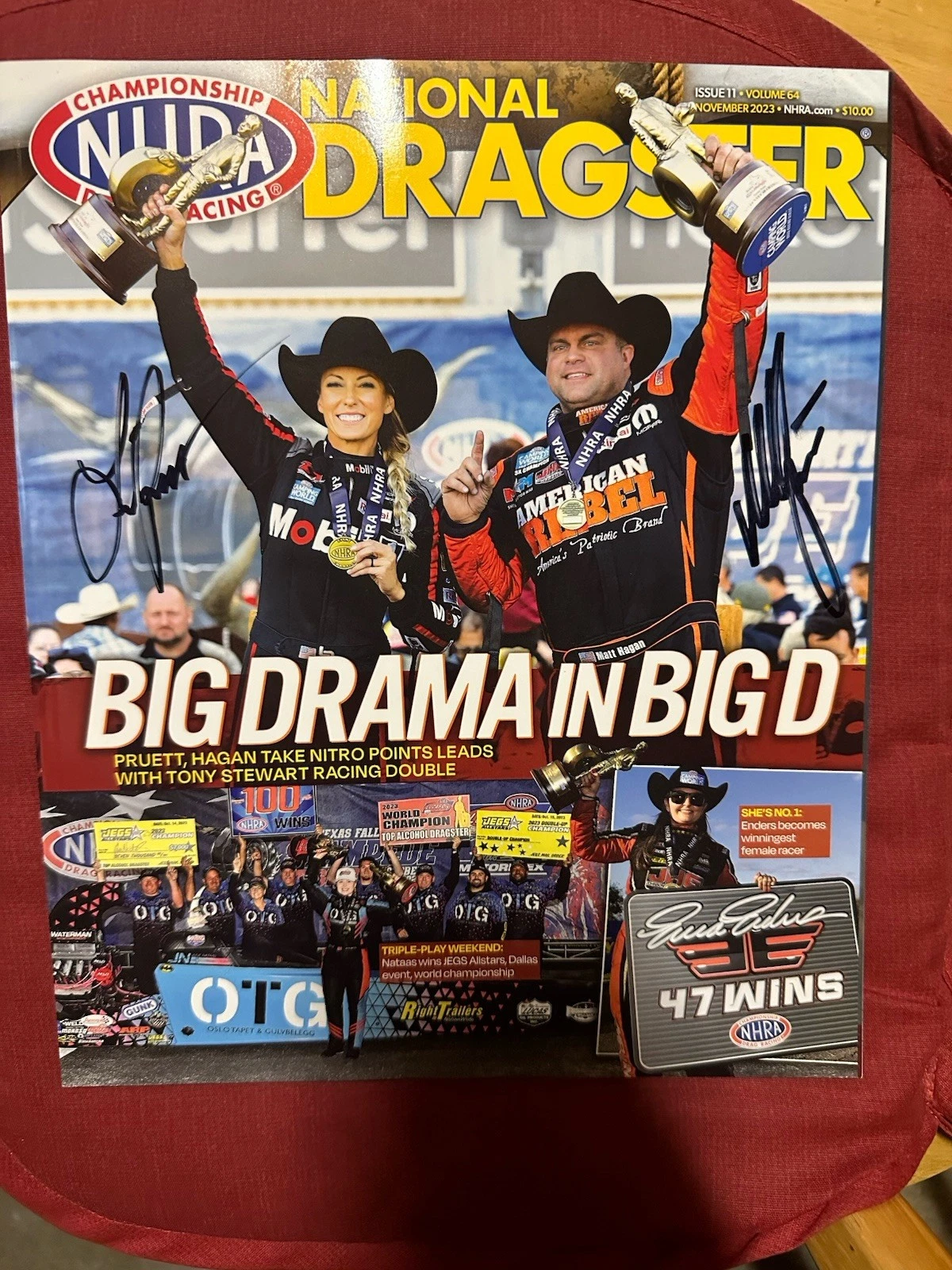 Autographed Leah Pruett Matt Hagan Signed Magazine NHRA National Dragster 2023