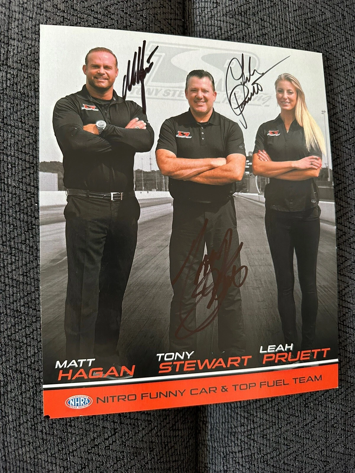 TONY STEWART MATT HAGAN LEAH PRUETT SIGNED PROMO CARD PRI AUTOGRAPHED 2022 NHRA COLLECTIBLE MEMORABILIA