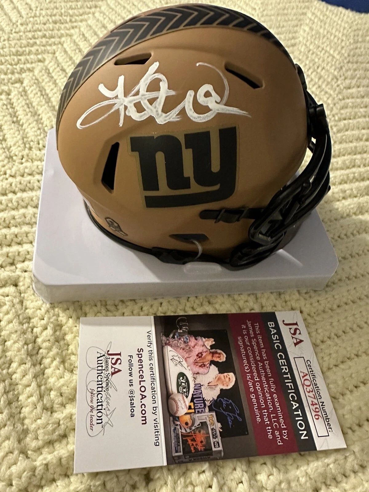 Kurt Warner Signed Salute Mini Helmet JSA Authentication COA New York Giants