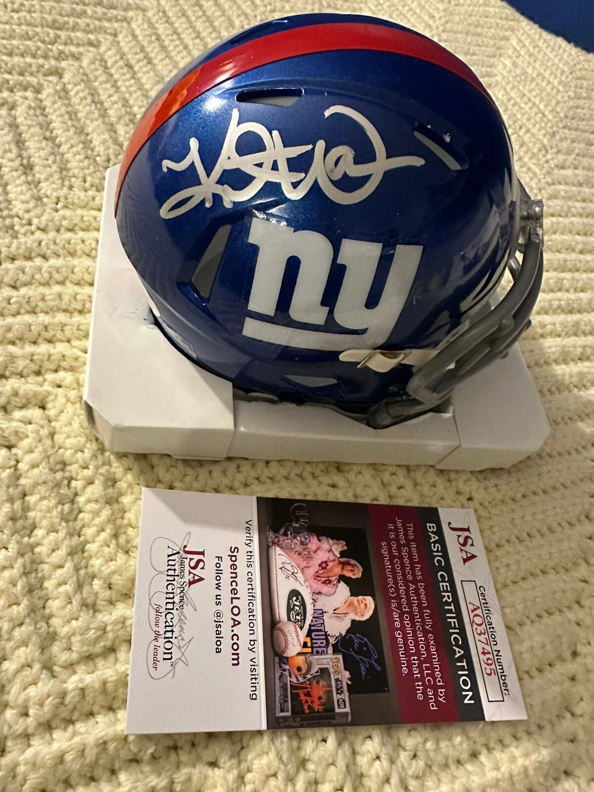 Kurt Warner Signed Salute Mini Helmet JSA Authentication COA New York Giants