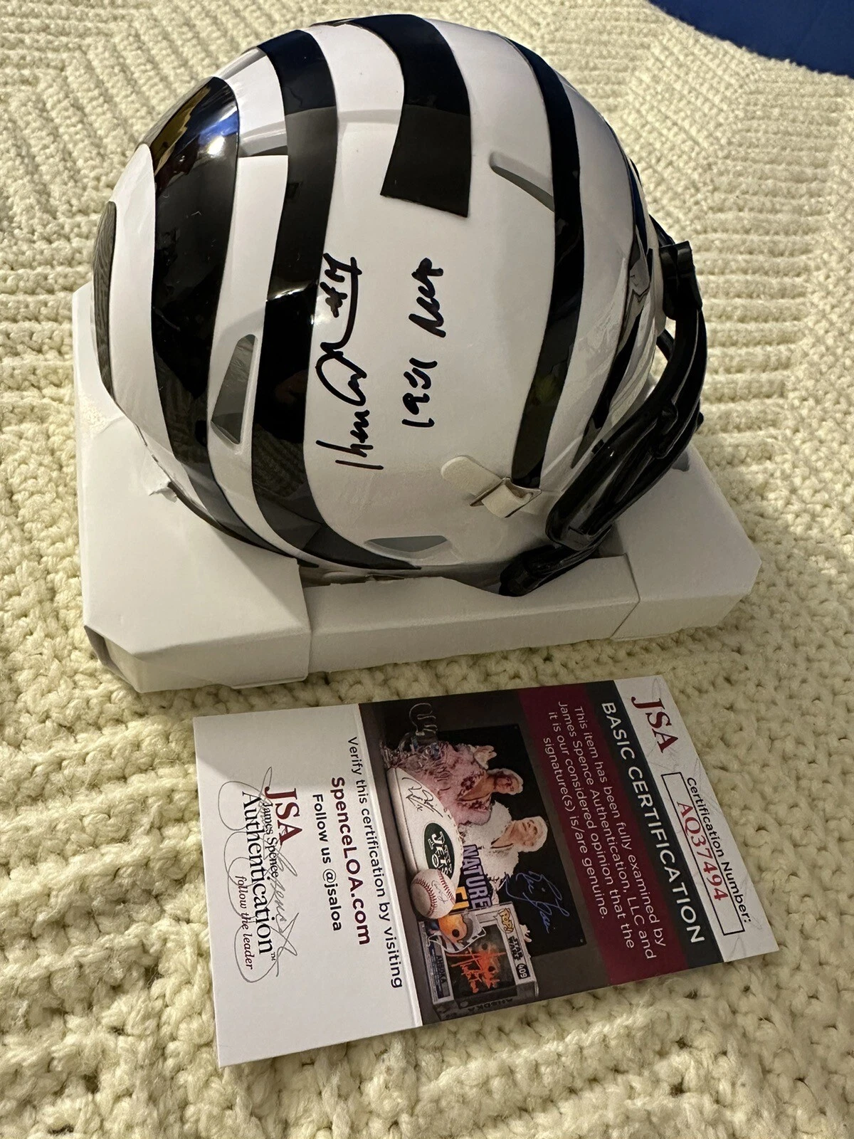 Ken Anderson Bengals Signed White Mini Helmet JSA Authenticated COA 1981 MVP