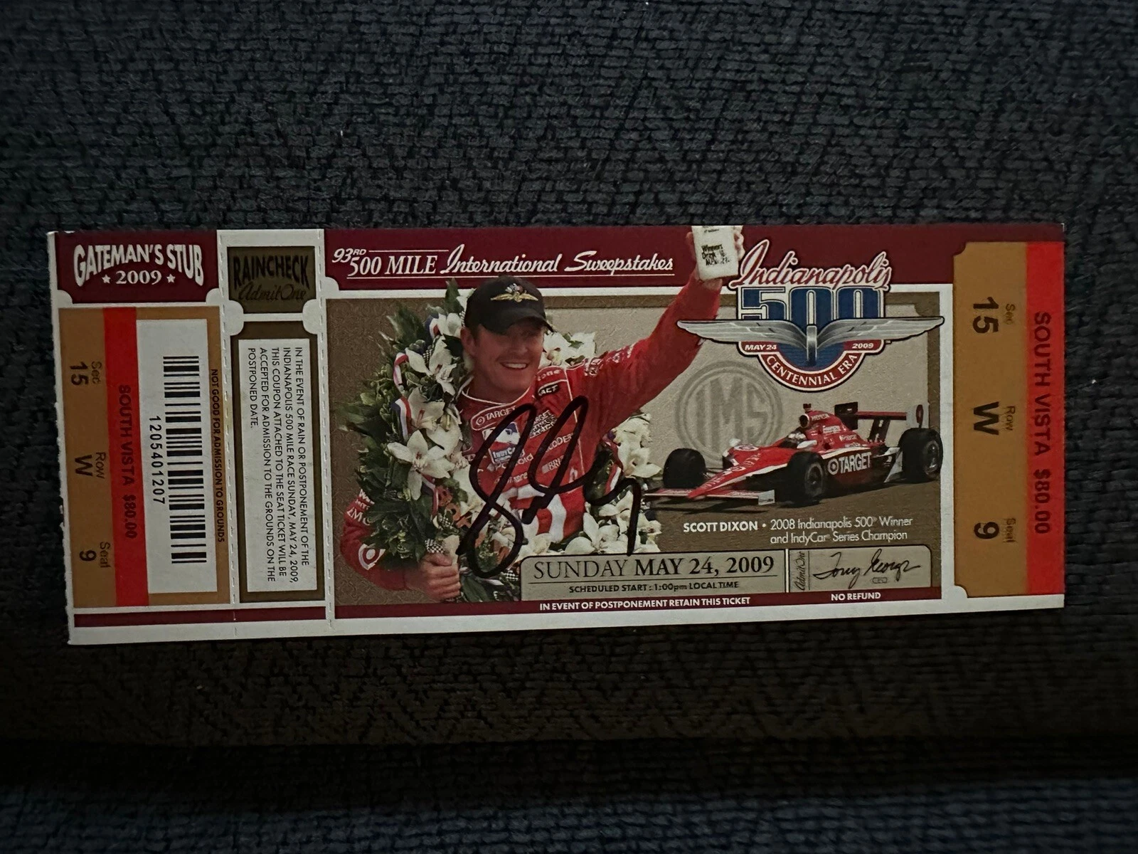 Scott Dixon (2008 Winner) Signed Indianapolis Indy 500 Ticket 2009 Race Full