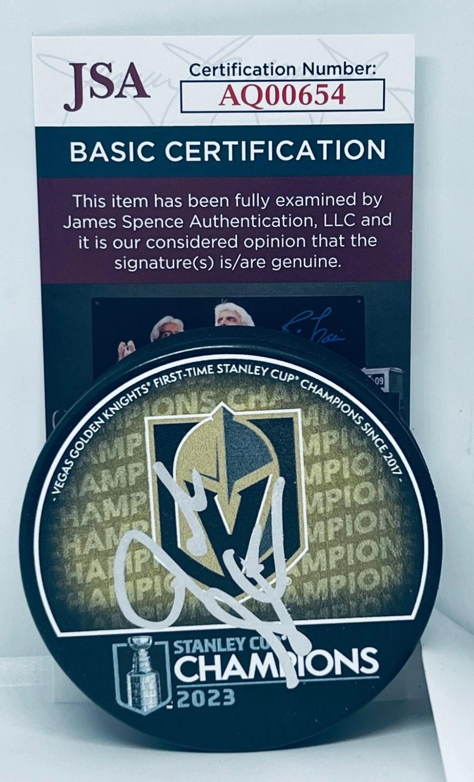 John Stevens signed Vegas Golden Knights 2023 Stanley Cup Champs Puck JSA