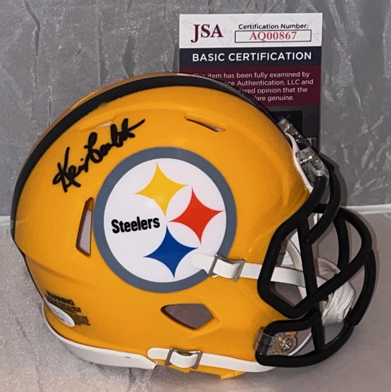 Kevin Colbert signed Pittsburgh Steelers Yellow mini helmet autographed JSA