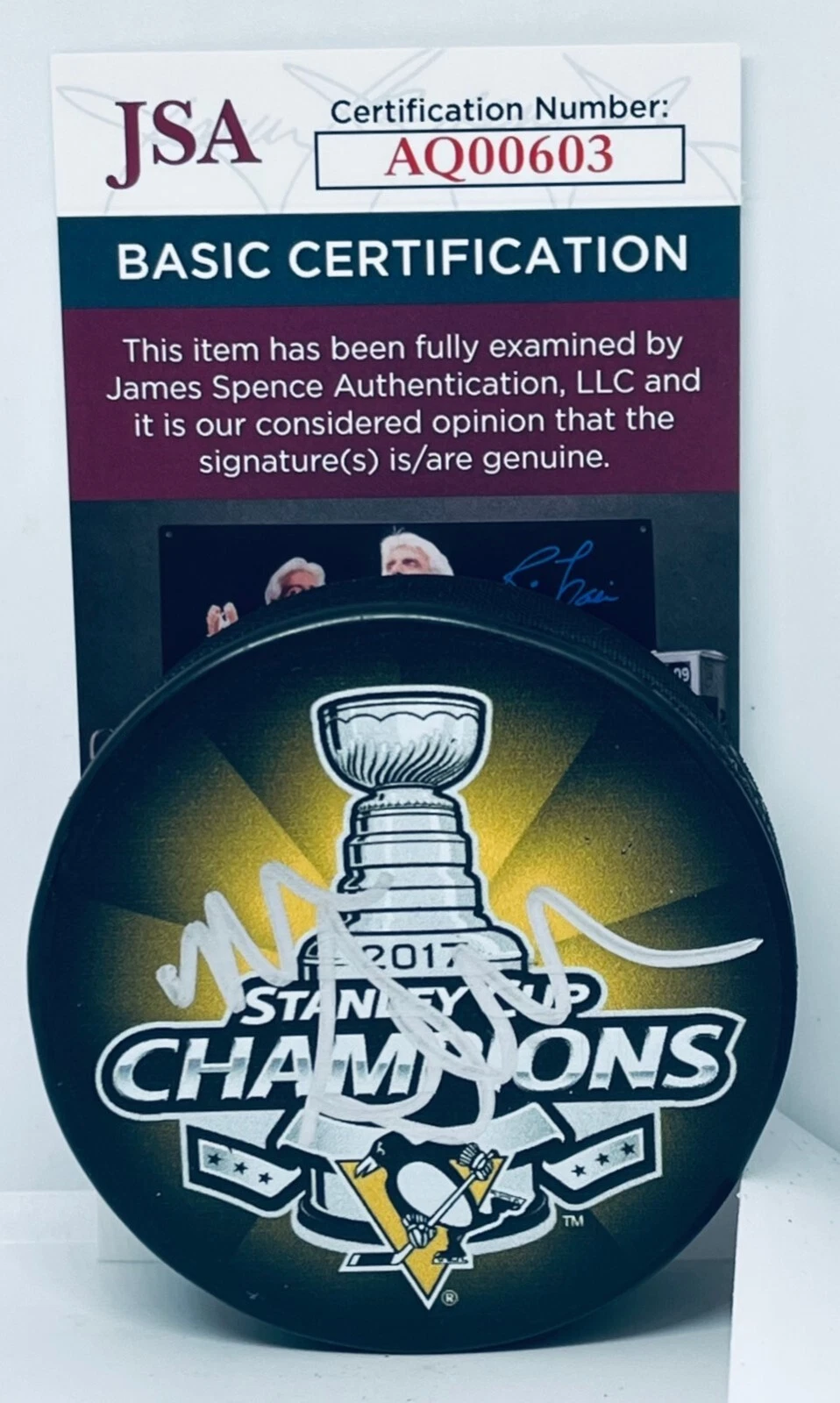 Mike Sullivan signed Pittsburgh Penguins 2017 Stanley Cup Champs Puck JSA