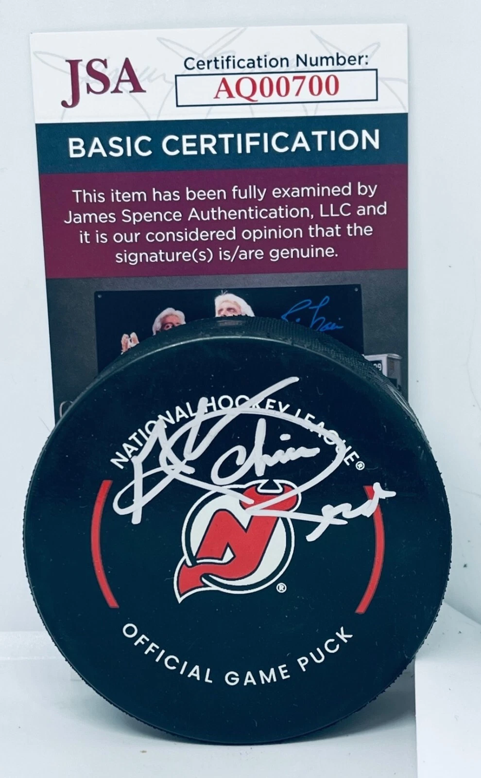 Chico Resch signed New Jersey Devils Official Game Puck autographed JSA