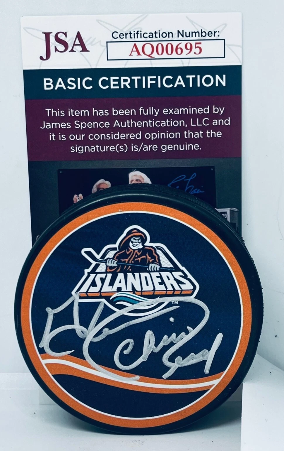 Chico Resch signed New York Islanders Reverse Retro Puck autographed JSA