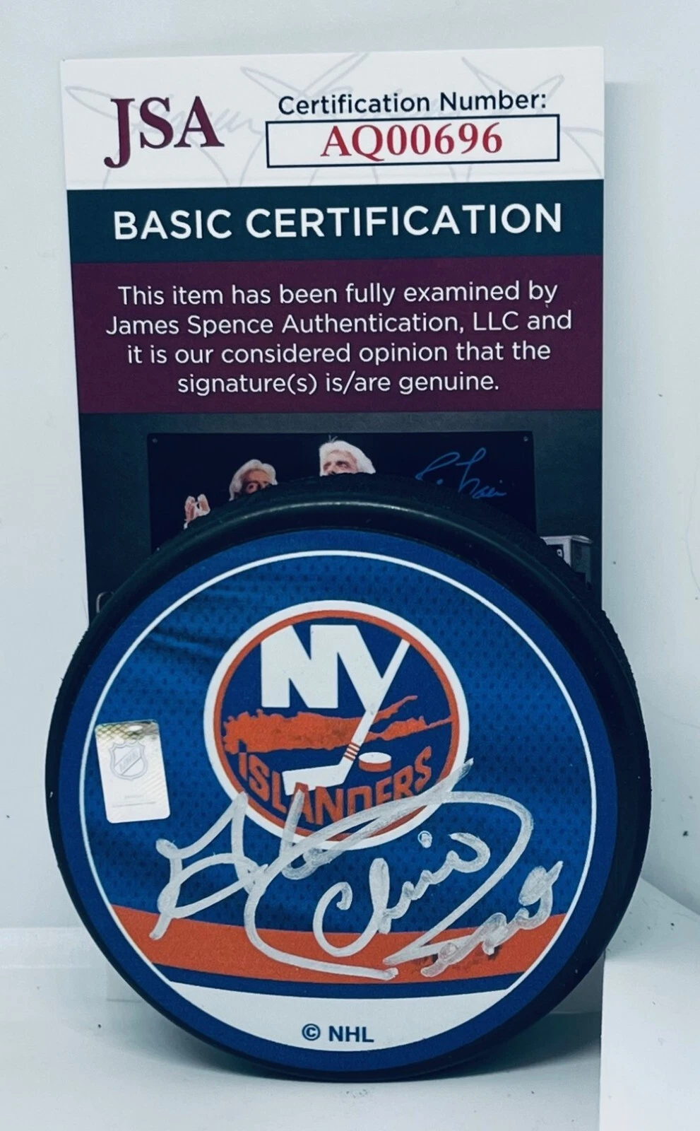 Chico Resch signed New York Islanders Reverse Retro Puck autographed JSA COA