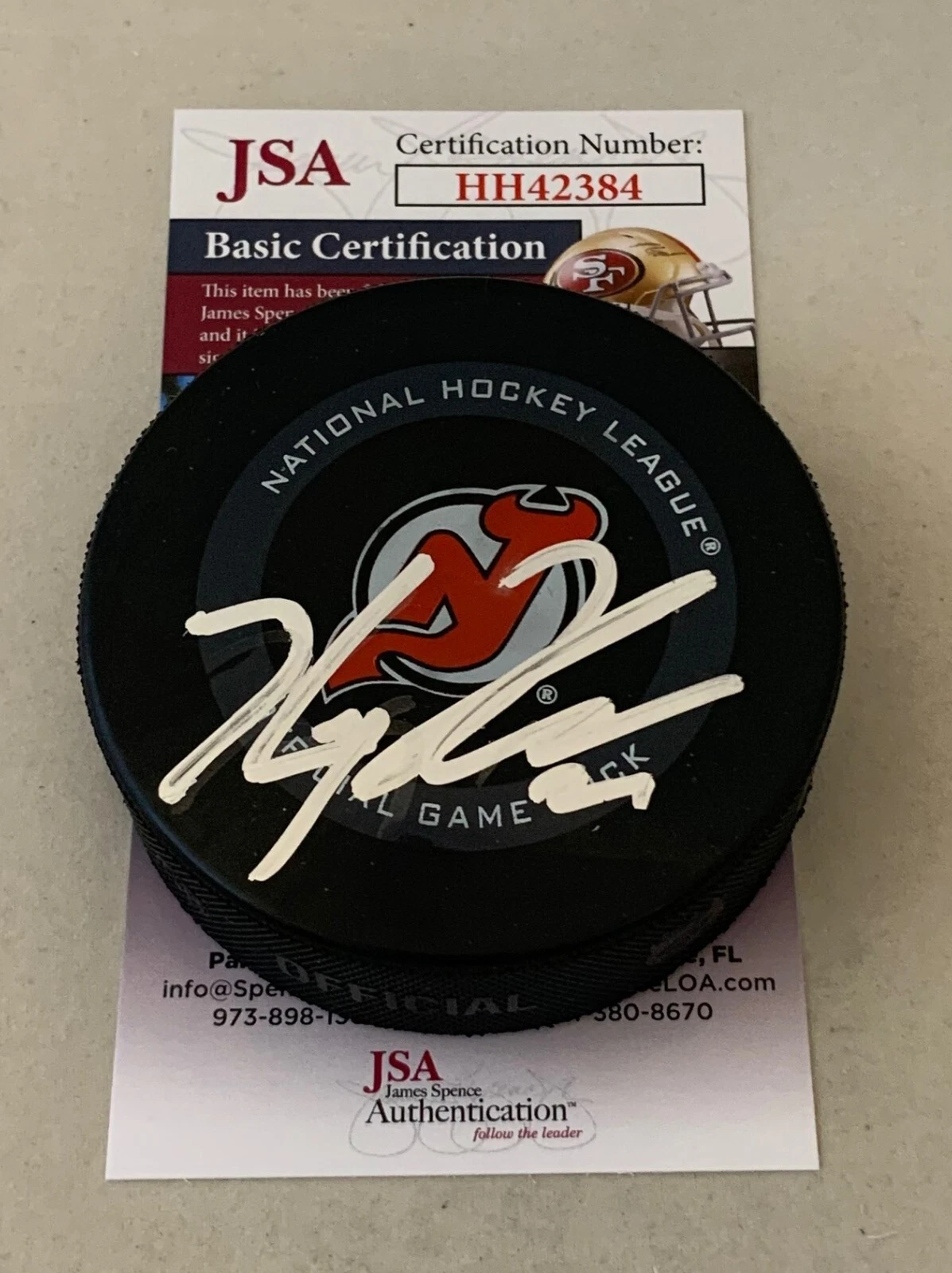 Kyle Palmieri signed New Jersey Devils Official Game Puck autographed JSA