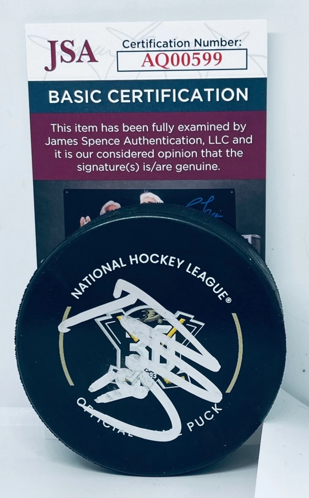 Troy Terry signed Anaheim Ducks 30th Anniversary Game Puck autographed JSA