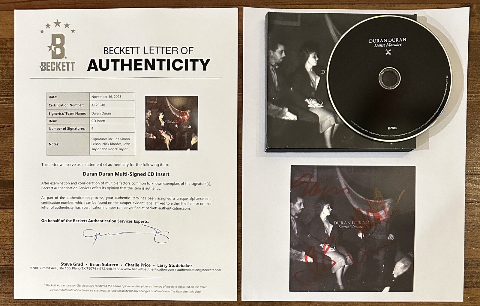 DURAN DURAN DANSE MACABE CD + AUTOGRAPHED FULL BAND SIGNED CARD BAS Beckett COA
