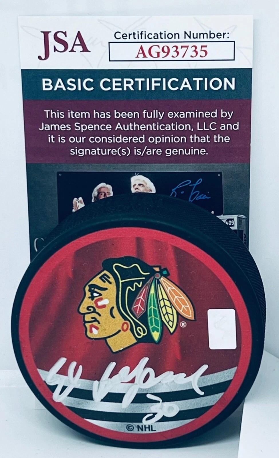 Ed Belfour signed Chicago Blackhawks Reverse Retro Puck autographed Hawks JSA