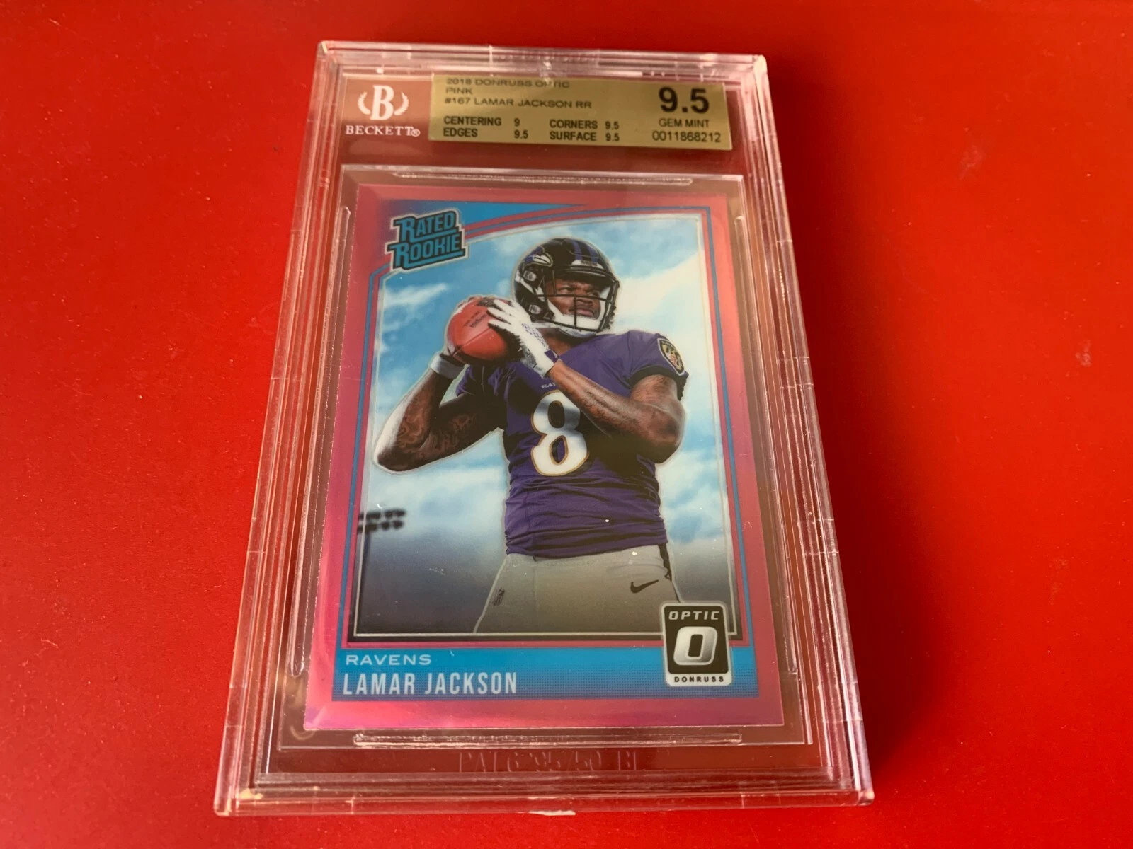 Lamar Jackson 2018 Donruss Optic Pink ROOKIE Card BGS 9.5 GEM MINT