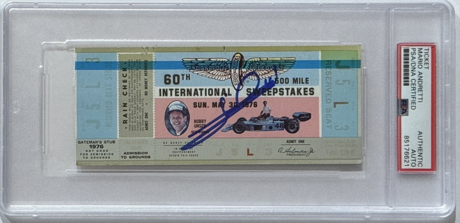 1976 Indy Indianapolis 500 Ticket Signed Mario Andretti PSA DNA COA Autograph F1