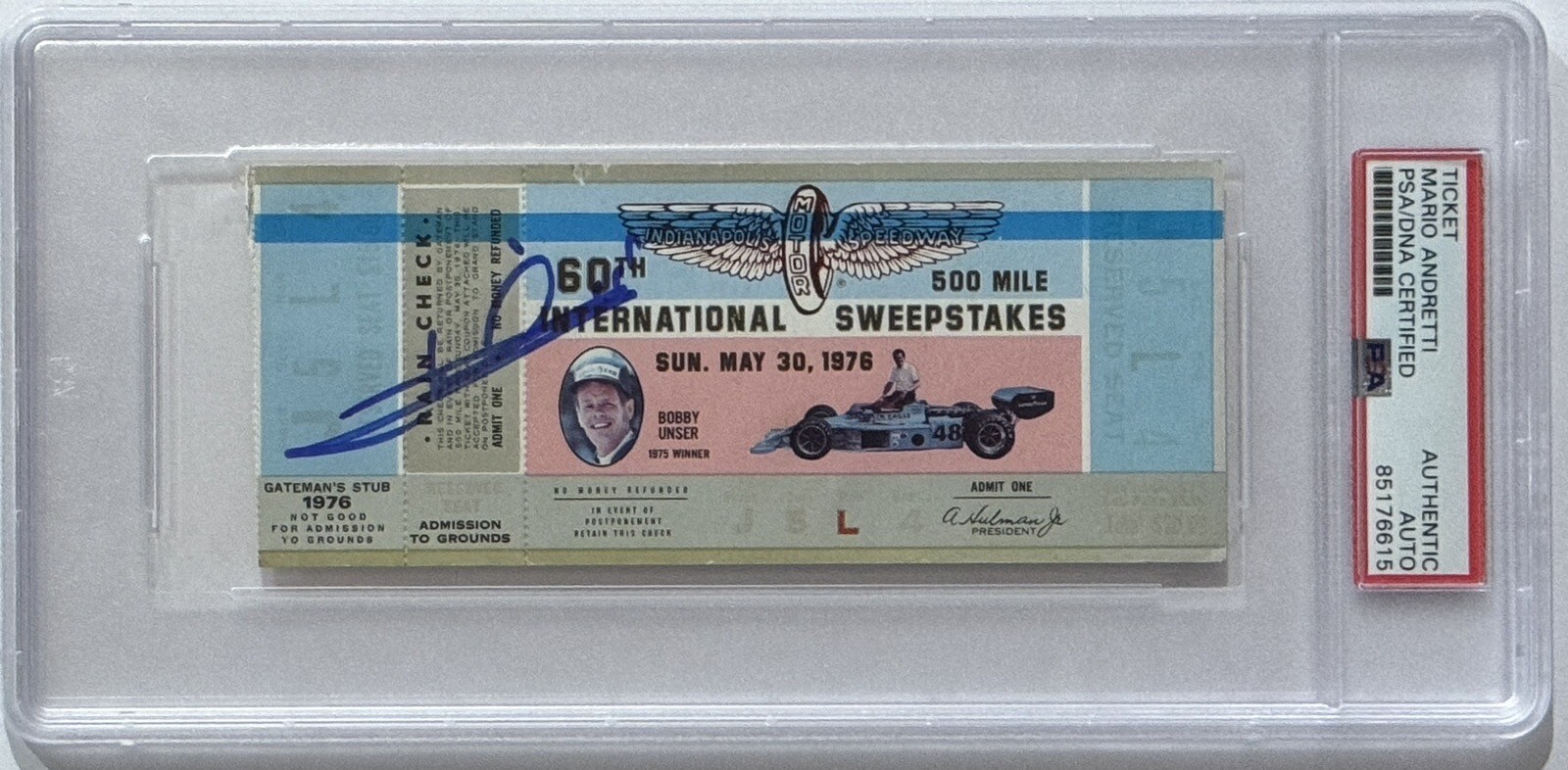 1976 Indy Indianapolis 500 Ticket Signed Mario Andretti PSA DNA COA Autograph F1