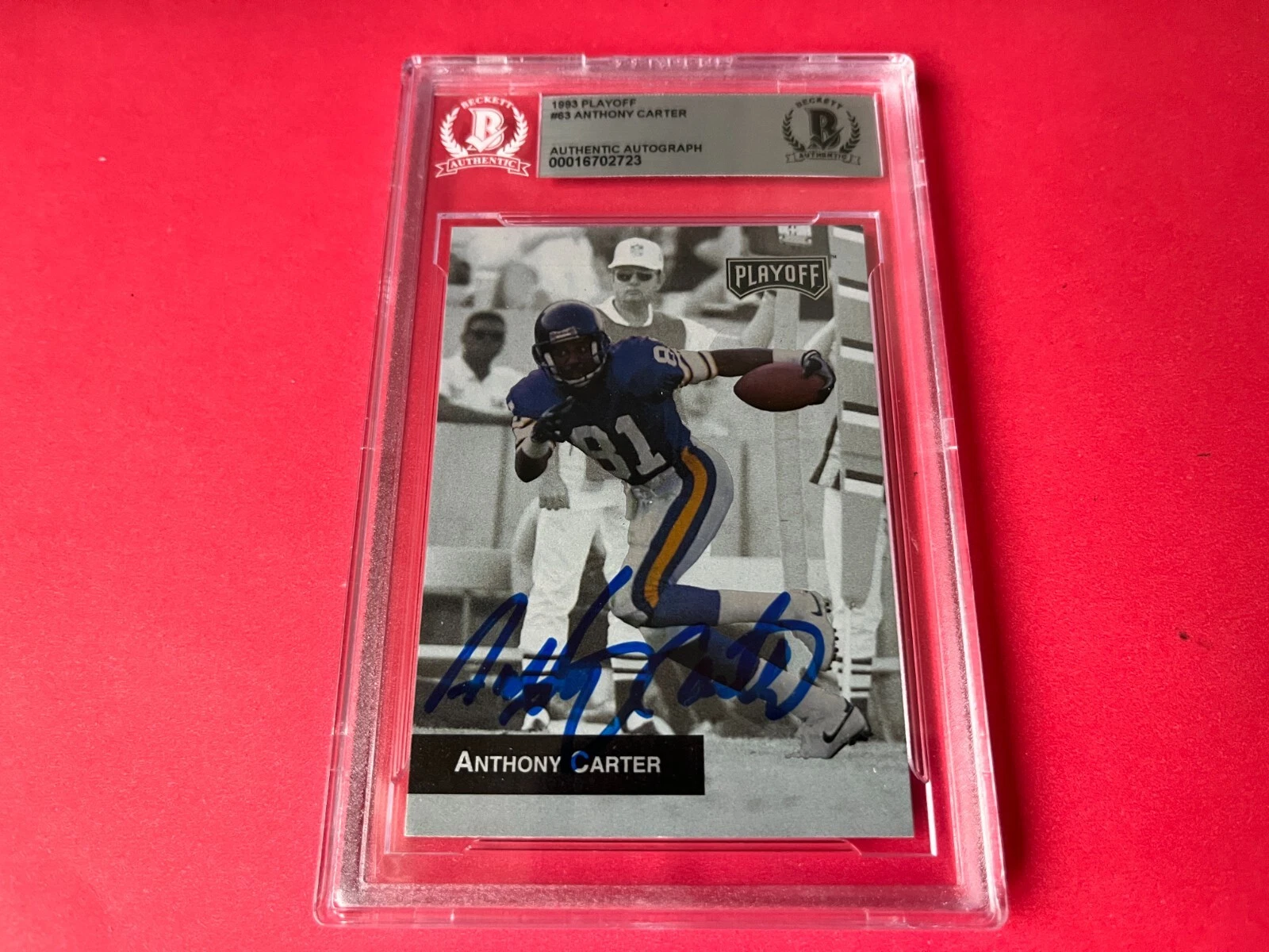Anthony Carter Vikings 1993 Playoff Card Signed Auto Beckett BAS Slabbed