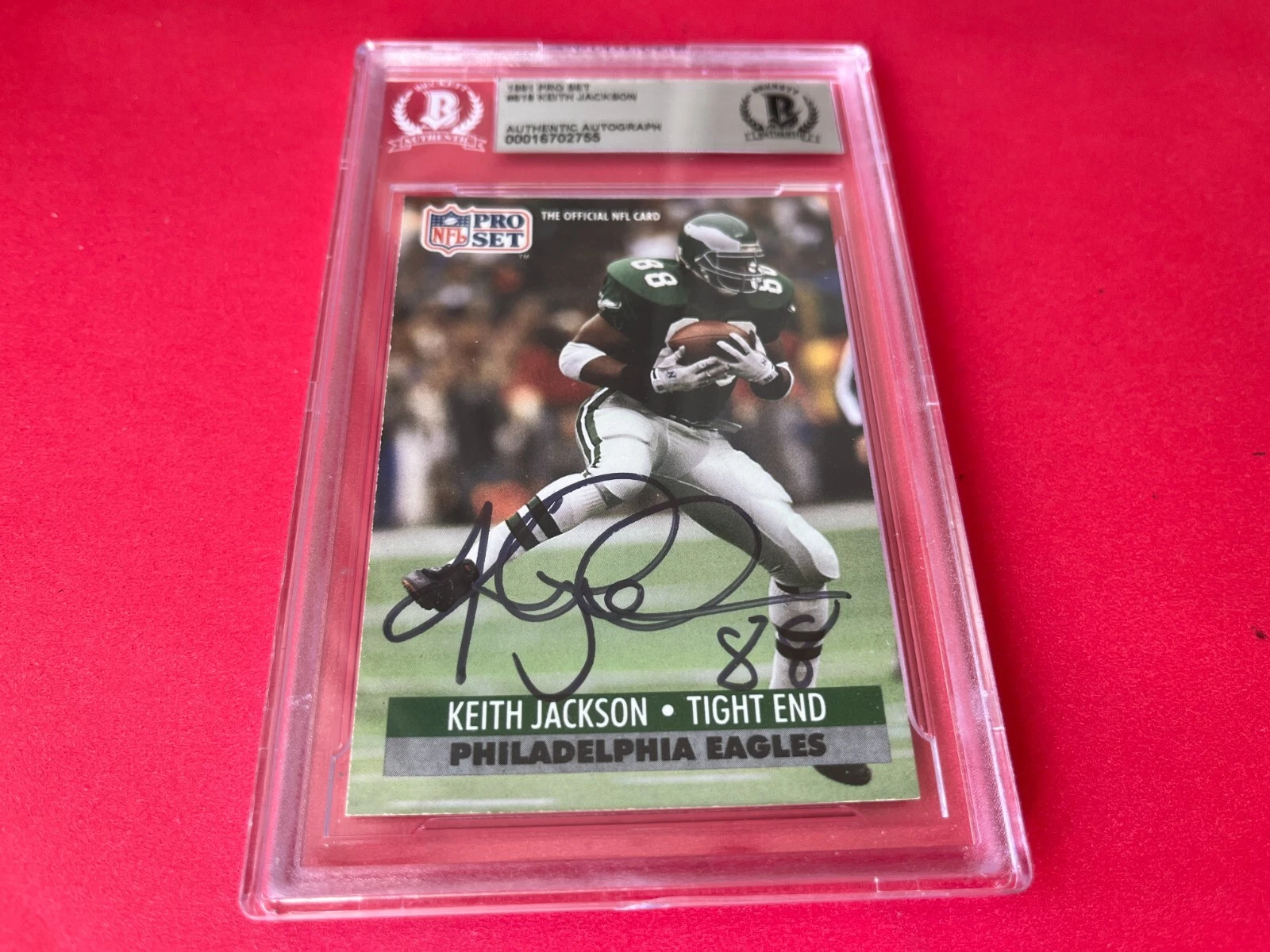 KEITH JACKSON EAGLES 1991 PRO SET CARD SIGNED AUTO BECKETT BAS SLABBED COLLECTIBLE MEMORABILIA