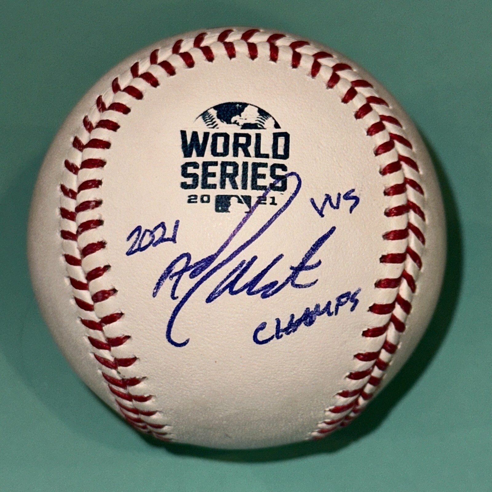 AJ MINTER Signed Official 2021 WORLD SERIES Baseball Beckett Auth (BAS) w/ INSC