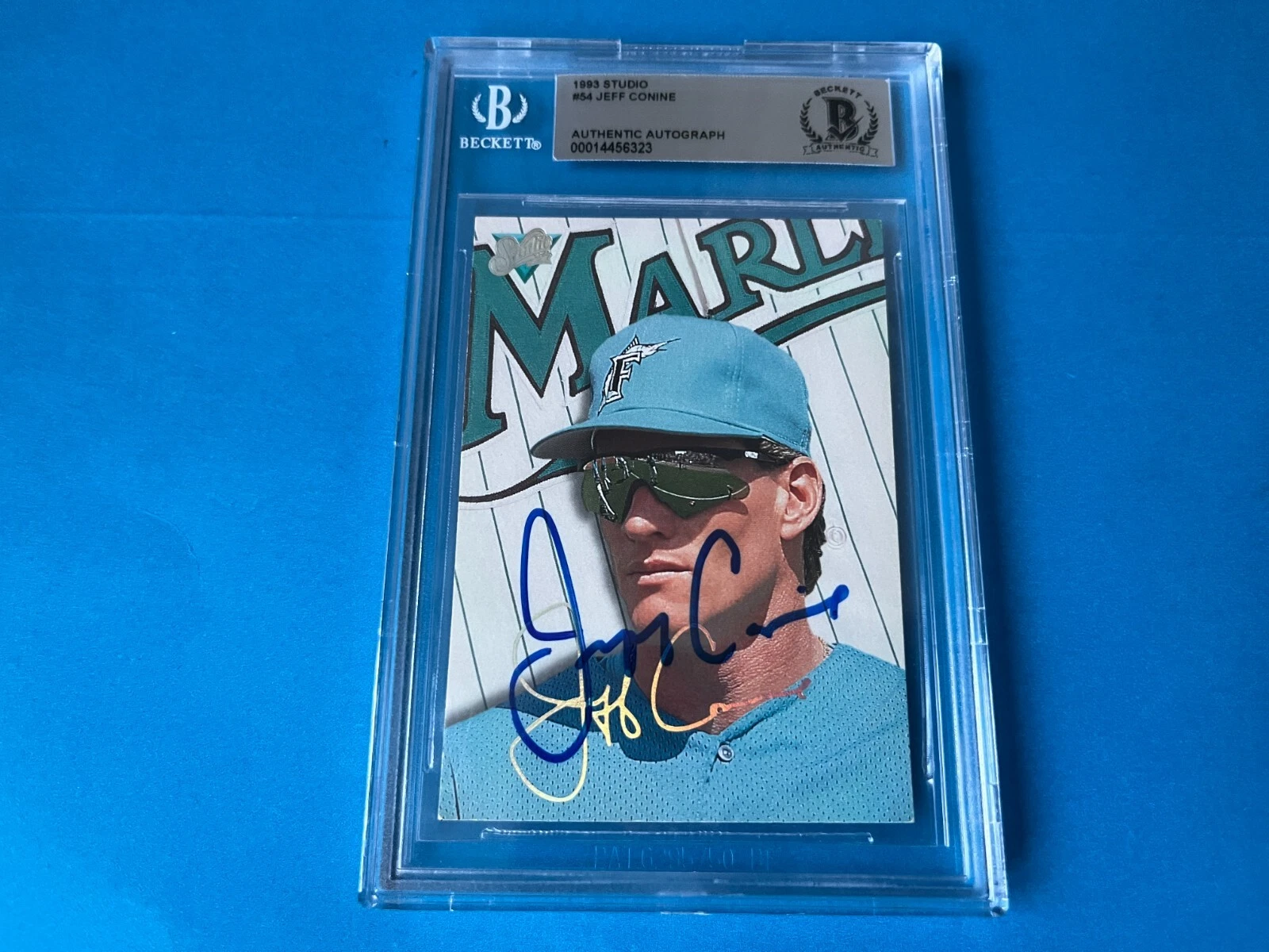 Jeff Conine Marlins 1993 Leaf Studio Card Signed Auto Beckett BAS COA
