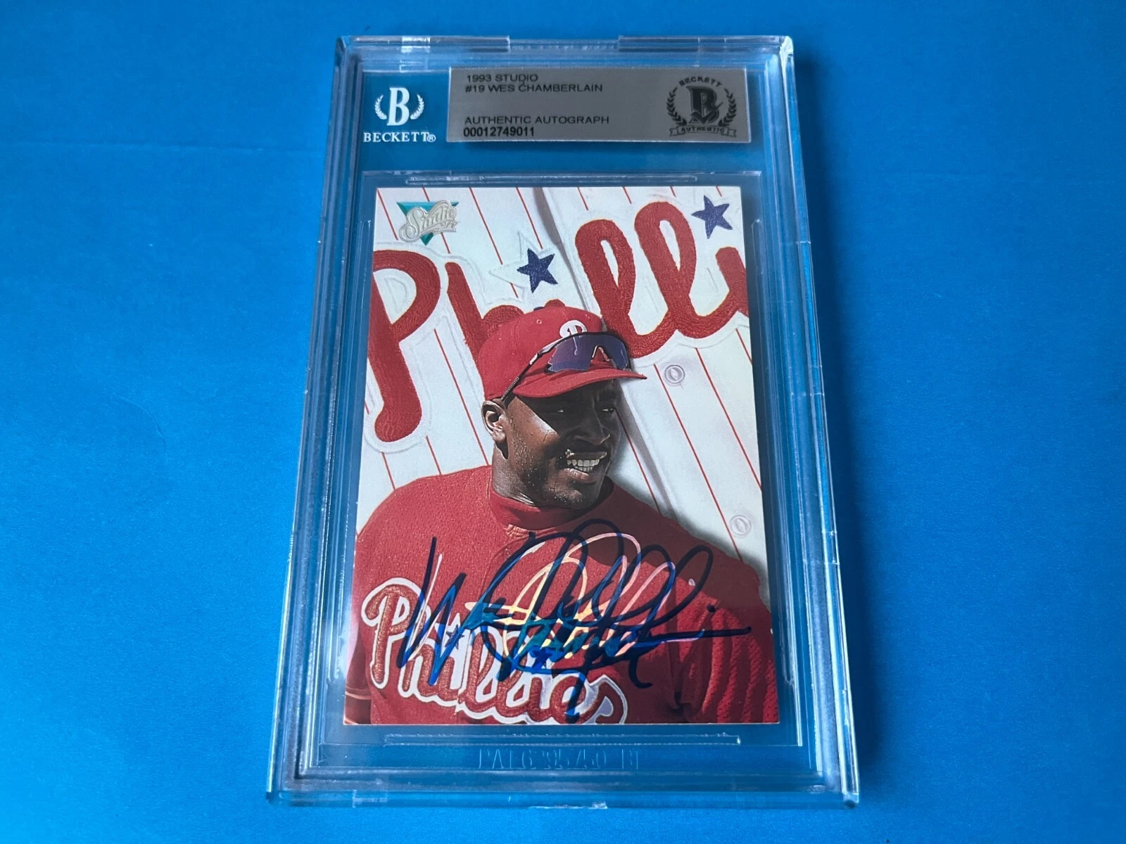 Wes Chamberlain Phillies 1993 Leaf Studio Card Signed Auto Beckett BAS COA