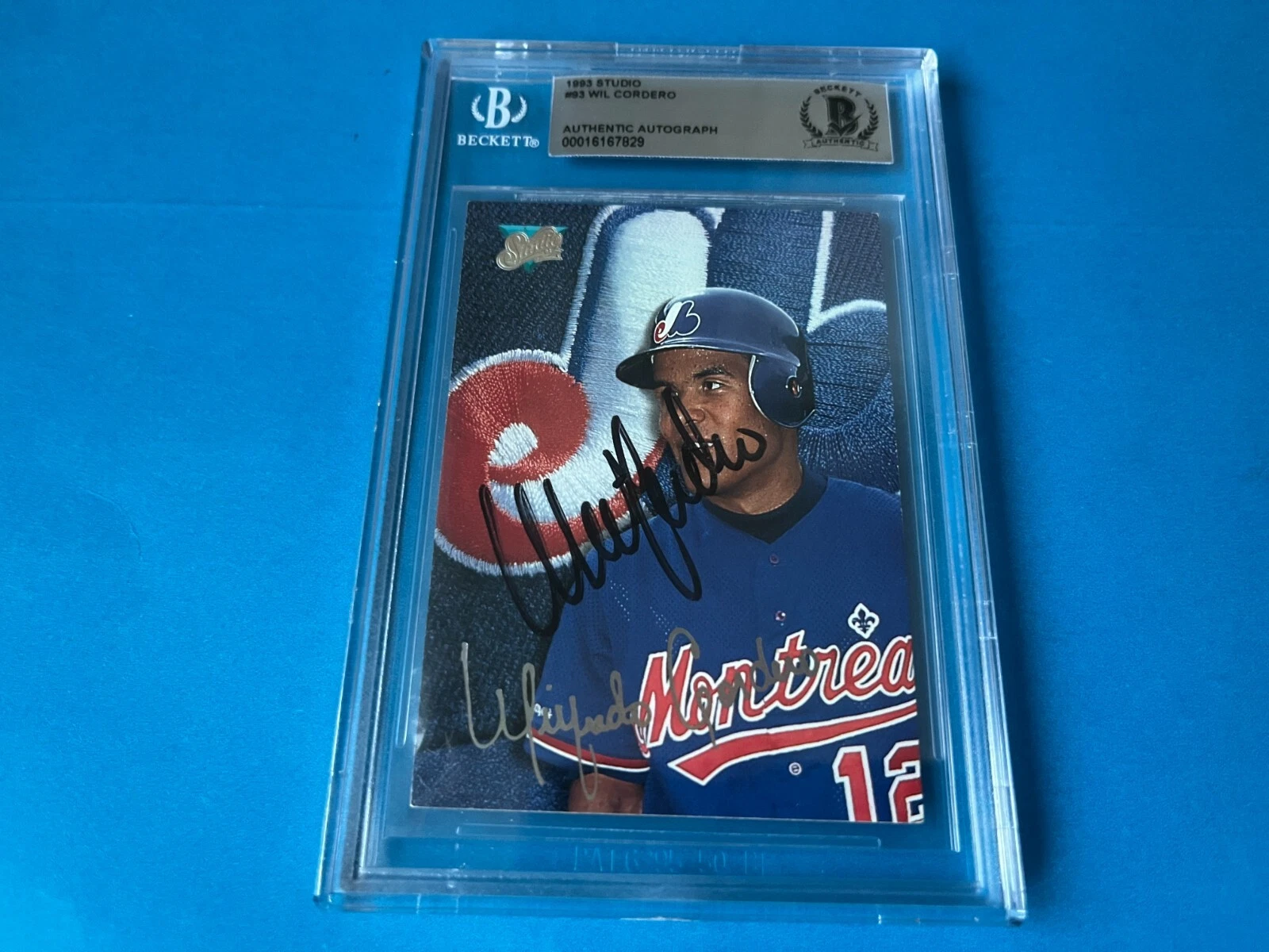 Wil Cordero Expos 1993 Leaf Studio Card Signed Auto Beckett BAS COA