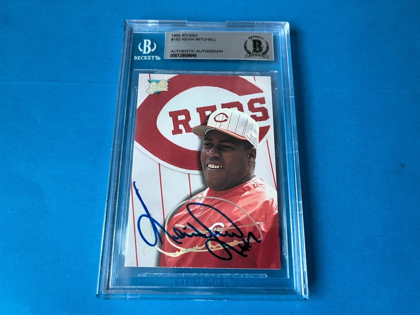 Kevin Mitchell Reds 1993 Leaf Studio Card Signed Auto Beckett BAS COA