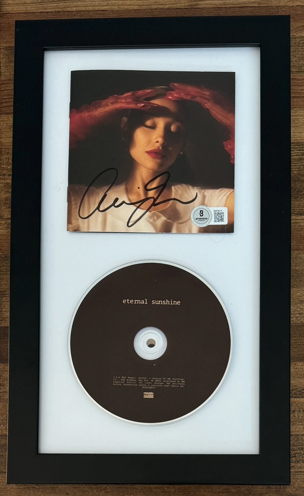 FRAMED Ariana Grande SIGNED Eternal Sunshine CD FULL NAME Auto BAS Beckett COA