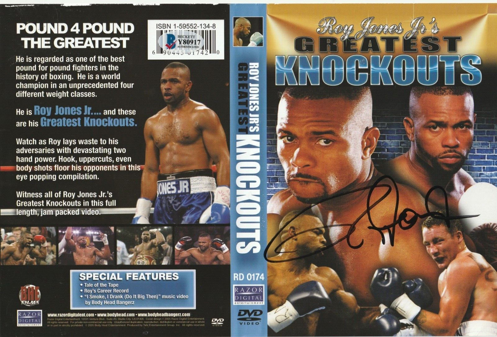 ROY JONES JR Signed Greatest Knockouts DVD Cover w/ Beckett (BAS) COA
