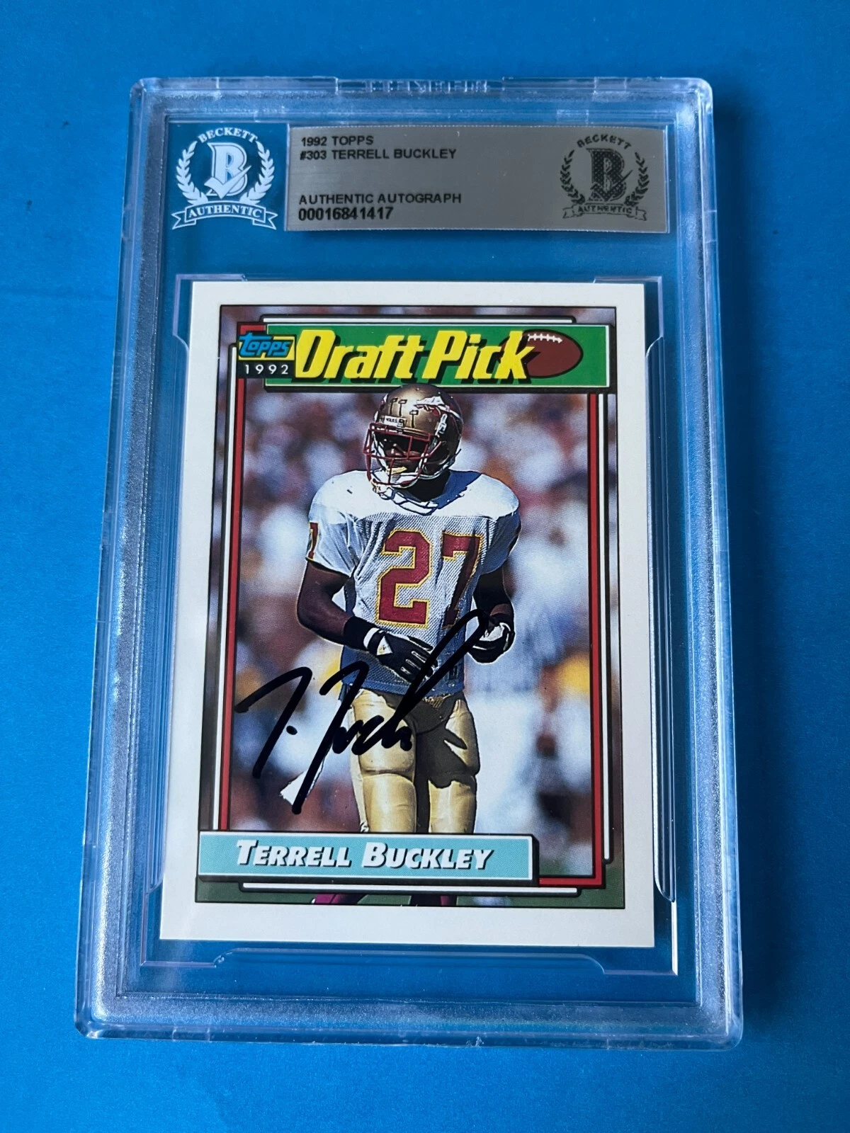 Terrell Buckley 1992 Topps Rookie Card Signed Auto Beckett BAS Slabbed