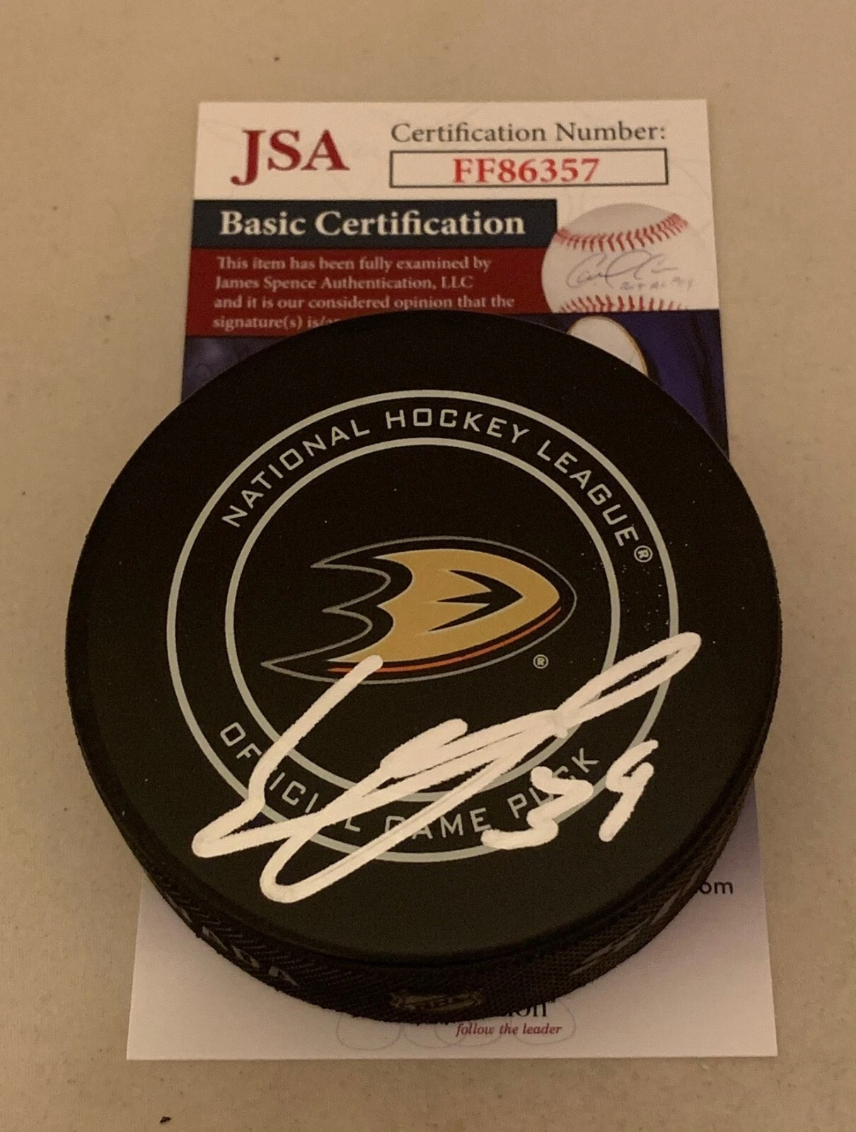 Sam Steel signed Anaheim Ducks Official Game Puck autographed JSA