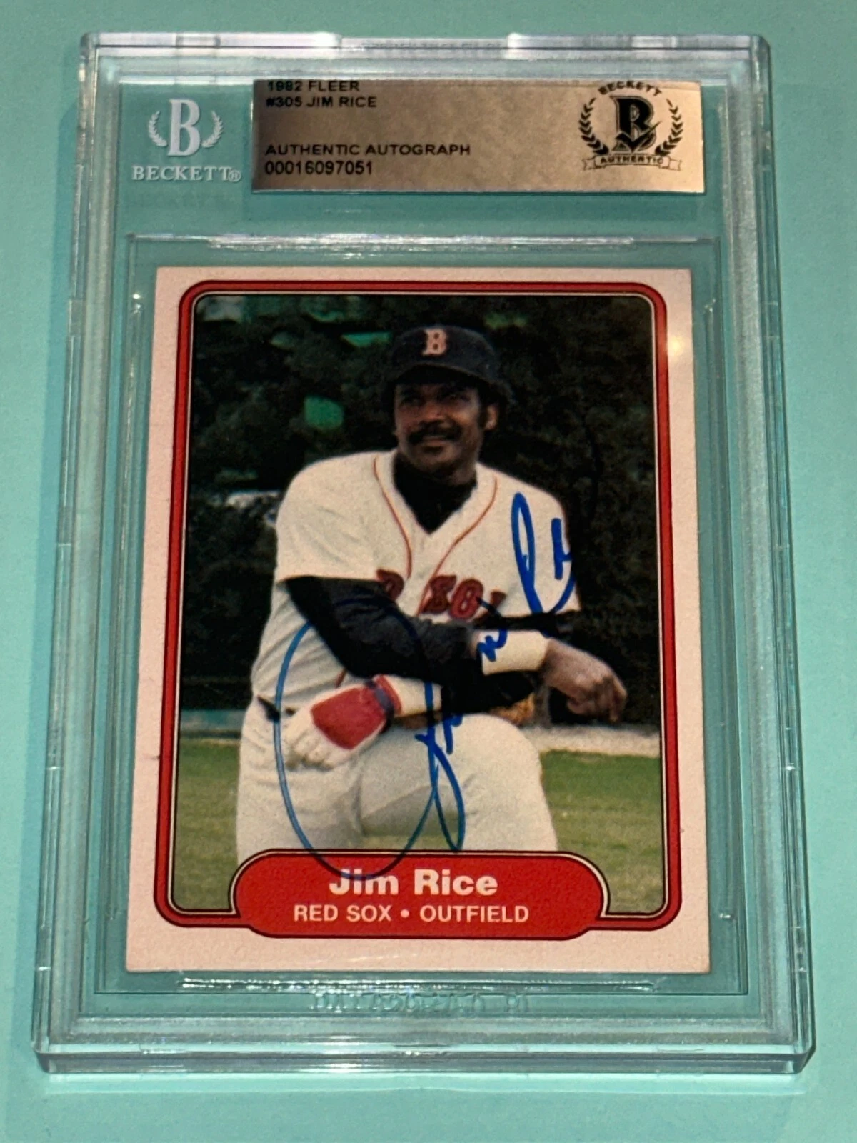 JIM RICE Signed 1982 FLEER Card #305 Beckett Authenticated BAS